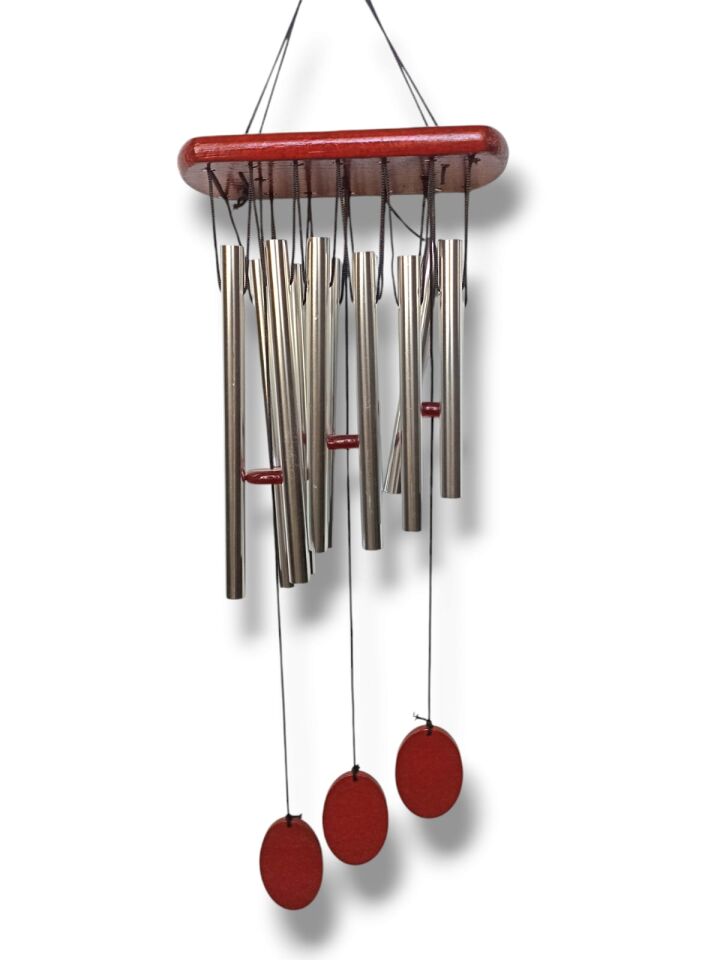 Metal Çubuklu Ahşap Rüzgar Çanı Kapı Bahçe Balkon Teras Süsü