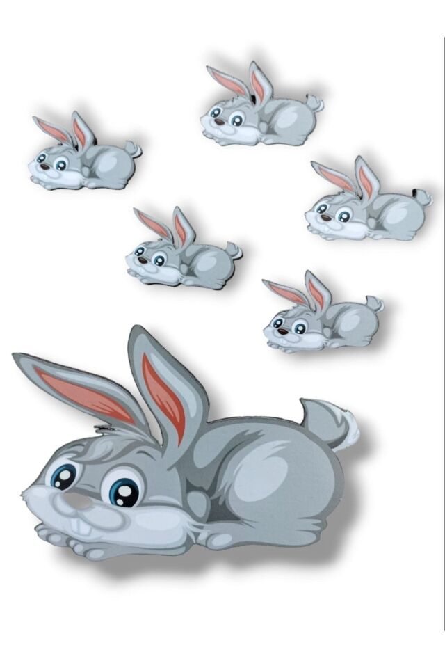 Sevimli Tavşan Figürlü Kapı Duvar Dolap Çocuk Odası Ahşap Yapıştırma Süsü Duvar Dekorasyon