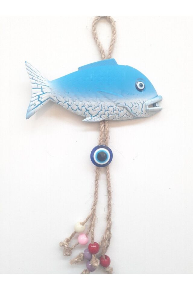 Balık Figürlü Nazar Boncuklu Jüt Ipli Teras Bahçe Balkon Yazlık Duvar Süsü Duvar Dekorasyon