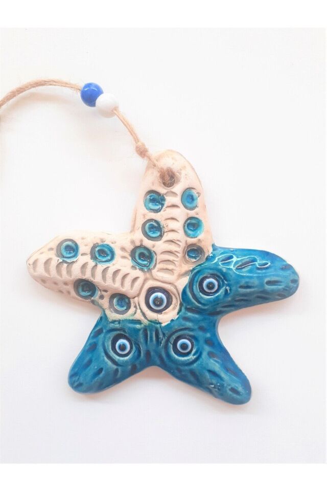 Deniz Yıldızı Figürlü Nazar Boncuklu Jüt Ipli Teras Bahçe Balkon Yazlık Duvar Süsü