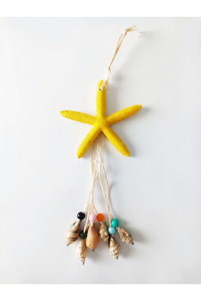 Deniz Yıldızı Figürlü Deniz Kabuklu Jüt İpli Duvar Bahçe Balkon Teras Süsü