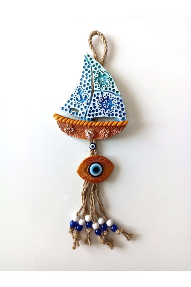 Yelken Figürlü Nazar Boncuklu Jüt İpli Teras Bahçe Balkon Yazlık Duvar Süsü