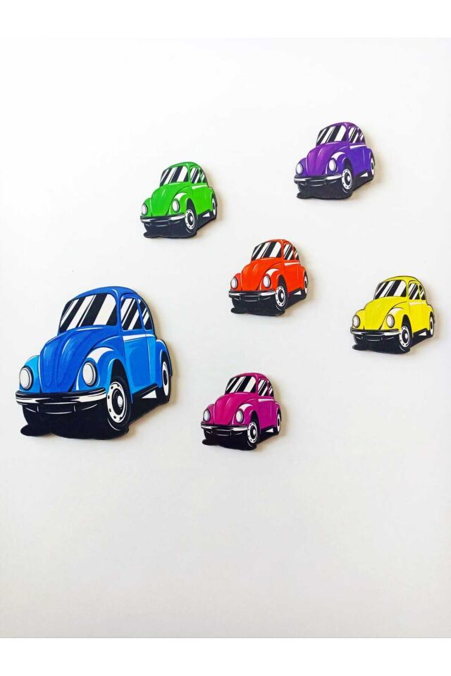 Renkli Woswos Araba Figürlü Ahşap Çocuk Odası Süsleme Kapı Dolap Duvar Dekorasyon Yapıştırma Süsü