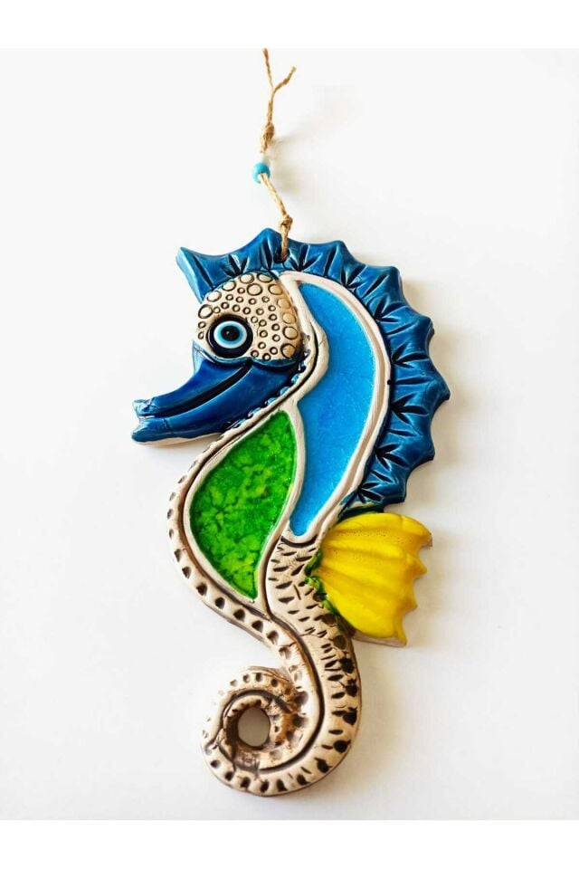 Deniz Atı Figürlü Nazar Boncuklu Jüt Ipli Teras Bahçe Balkon Yazlık Duvar Süsü