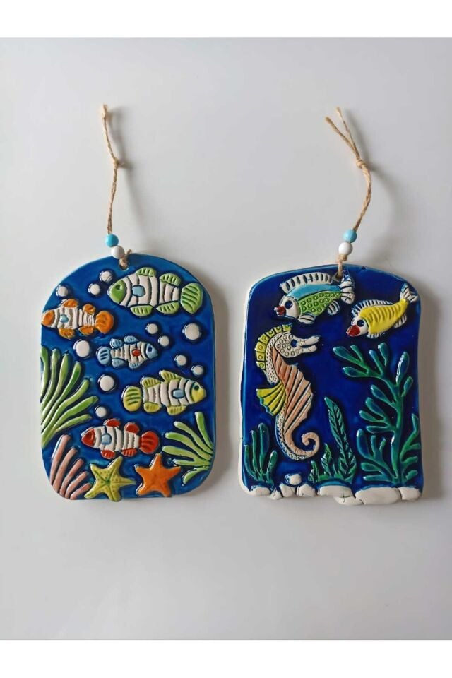 İkili Balık  ve Deniz Figürlü Jüt İpli Teras Bahçe Balkon Yazlık Duvar Dekorasyon Süsü Seti