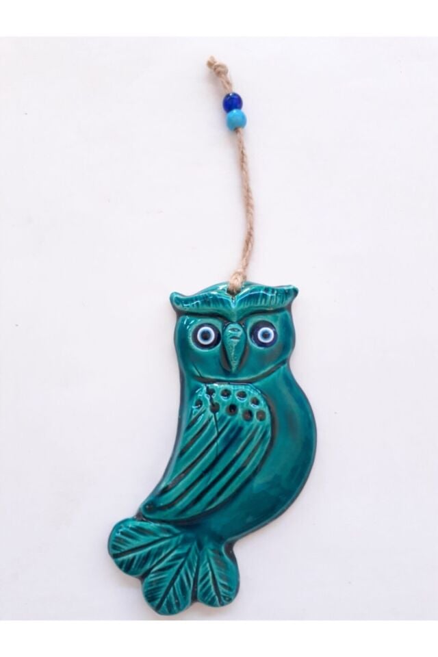 Turkuaz Baykuş Figürlü Ipli Balkon Teras Duvar Bahçe Süsü