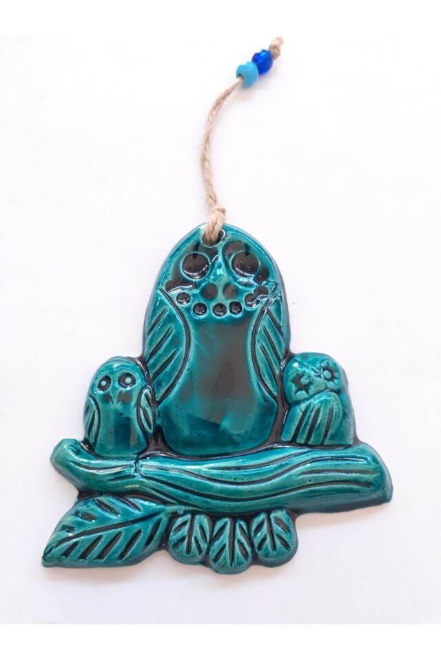 Turkuaz Üçlü Kuş Figürlü Ipli Balkon Teras Duvar Bahçe Süsü