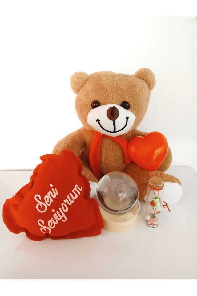 Sevgililer Günü Doğum Günü Yıldönümü Yılbaşı Sevgiliye Hediye Peluş Ayı Işıklı  Küre Ledli Kalp